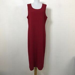 Vintage 1990s Dress Size L Red Polyester Knit Sleeveless Midi Solid Womens